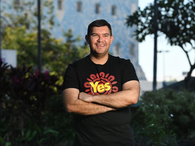 Ben Gertz is the For Yes campaign coordinator for Townsville. The Gugu-Badhun, Ndagjon-Ji and Meriam man is leading the 'yes' to a Voice to Parliament campaign in North Queensland. Picture: Shae Beplate.