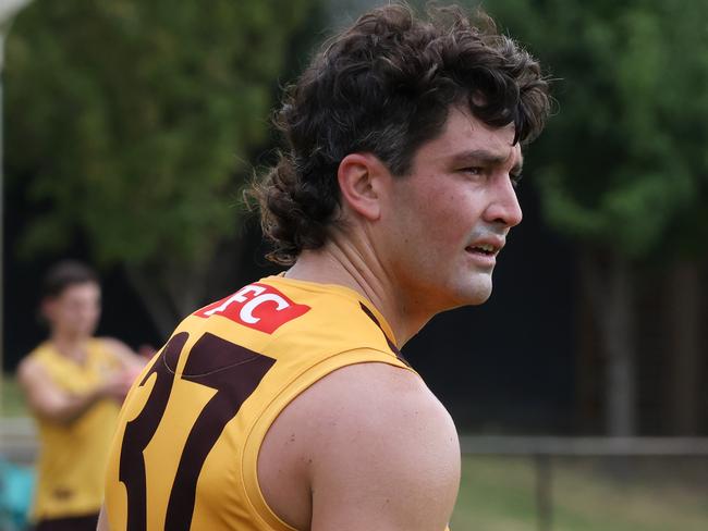 Tom Barrass at Hawthorn AFL training in Mulgrave. Tuesday, February 4, 2025. Picture: David Crosling