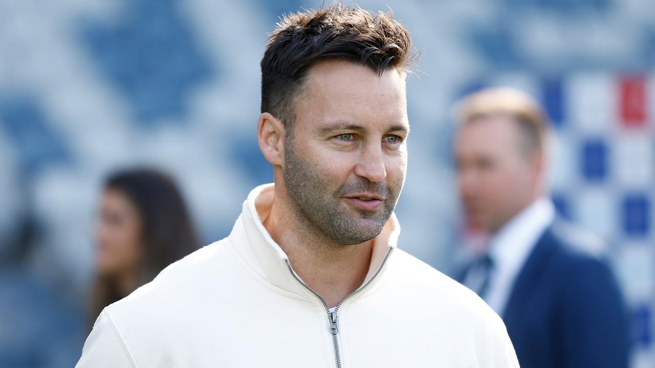 GEELONG, AUSTRALIA - MAY 07: Jimmy Bartel is seen during the Geelong Cats Media Opportunity celebrating Tom Hawkins equalling Joel Selwood's Club Games Record of 355 at GMHBA Stadium on May 07, 2024 in Geelong, Australia. (Photo by Michael Willson/AFL Photos via Getty Images)