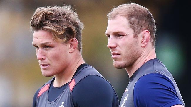 How Wallabies coach Michael Cheika will deploy Michael Hooper (left) and David Pocock at the World Cup is still under wraps. Picture: Getty Images