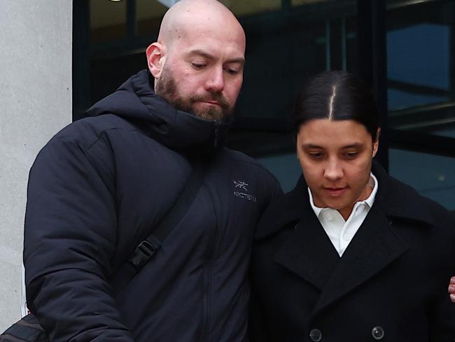 KINGSTON UPON THAMES, ENGLAND - FEBRUARY 3: Australian footballer Sam Kerr leaves Kingston Crown Court after being found not guilty of causing racially aggravated harassment on February 3, 2025 in Kingston upon Thames, England. The Matildas star, who also plays professionally for Chelsea in the Women's Super League, was facing charges of "racially aggravated harassment" of a police officer related to an incident in Twickenham on January 30, 2023. (Photo by Peter Nicholls/Getty Images)