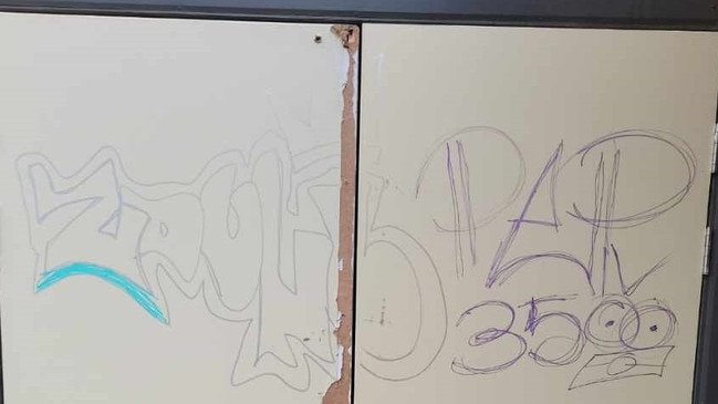 Graffiti left by vandals at Mildura Recreation Reserve