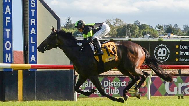 Unbeaten filly Break Free wins at Grafton for trainer Matt Hoysted. Picture: Grant Peters, Trackside Photography.