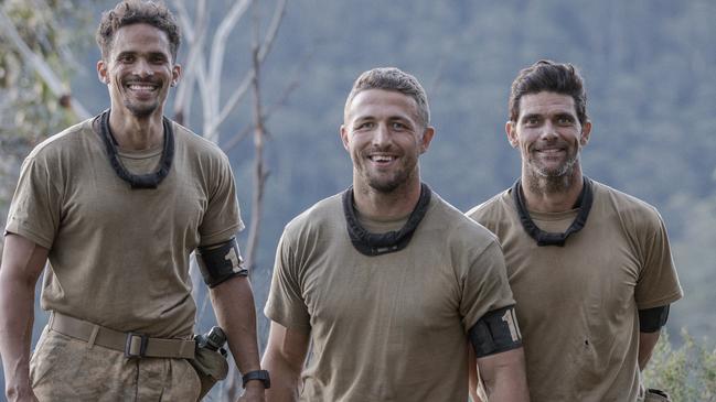 Sam Burgess with Mark Phillipoussis and John Steffensen for SAS Australia.