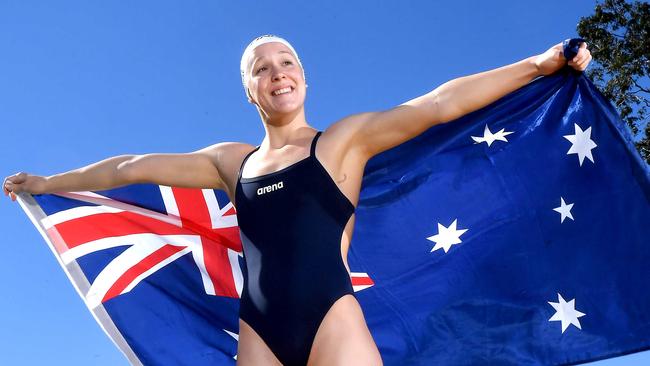 Gun schoolgirl swimmer Ella Ramsay who could be competing at the 2032 Olympic Games. Saturday July 10, 2021. Picture, John Gass