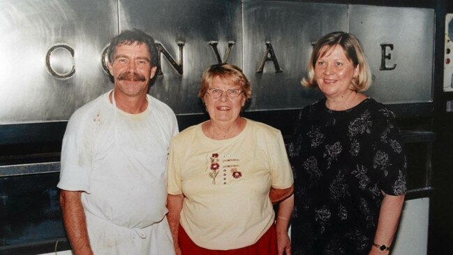 The Byrne family in front of the pie oven in the early 2000s.