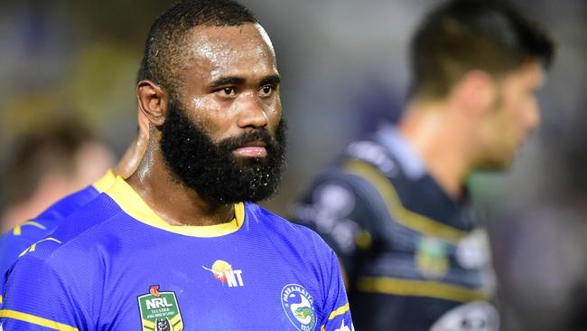 NRL Round 8 match between North Queensland Cowboys and Parramatta Eels at 1300SMILES Stadium, Townsville, QLD. Eel's Semi Radradra dejected after the loss.