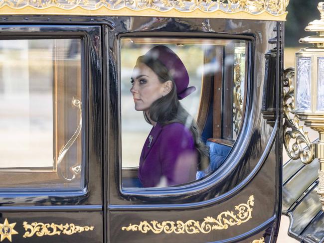 Catherine, Princess of Wales travels in a State Carriage to Buckingham Palace following the ceremonial welcome. Picture: Getty Images.