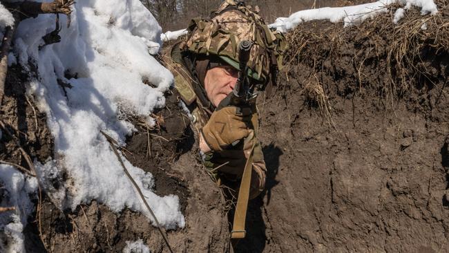 Ukrainian troops continue to train in and around Sumy as they bolster defences on their side of the border. Picture: Jack Hill/The Times