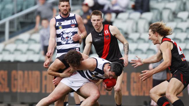 Beau Nash North Launceston and Phillip Bellchambers Lauderdale. TSL grand final 2024 - North Launceston V Lauderdale. Picture: Nikki Davis-Jones