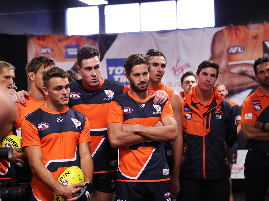 Players gather for a jumper presentation to first gamer Nick Shipley. Picture: Phil Hillyard