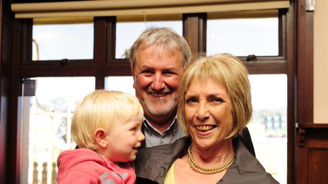 John Glatz, wife Merri and grandson Jack Brooks in the Oakbank race club committee room in 2011.