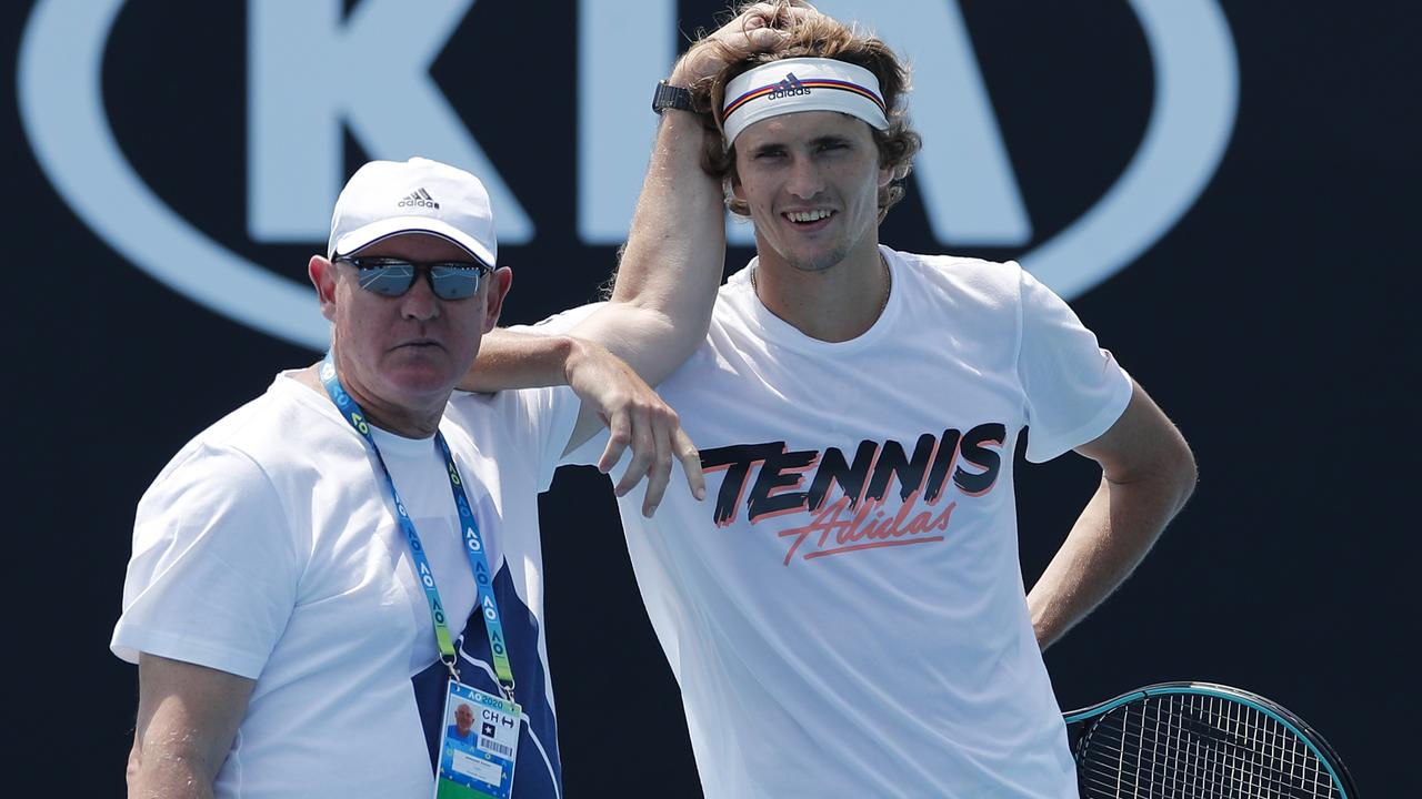 Germany's Alexander Zverev, right, with his coach and dad Alexander Zverev senior. (AP Photo/Andy Wong)