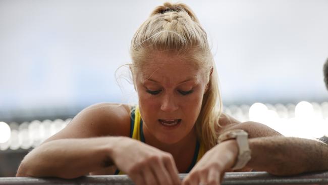 Brooke Buschkuehl after the final of the Women’s Long jump at Tokyo Olympics.