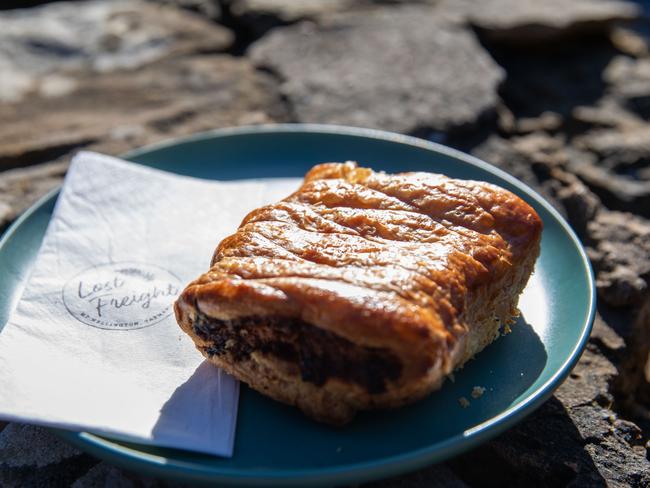 One of the tasty, sausage rolls featuring delicious flaky pastry available at Lost Freight Cafe at kunanyi/Mt Wellington. Sausage Roll Picture: Linda Higginson