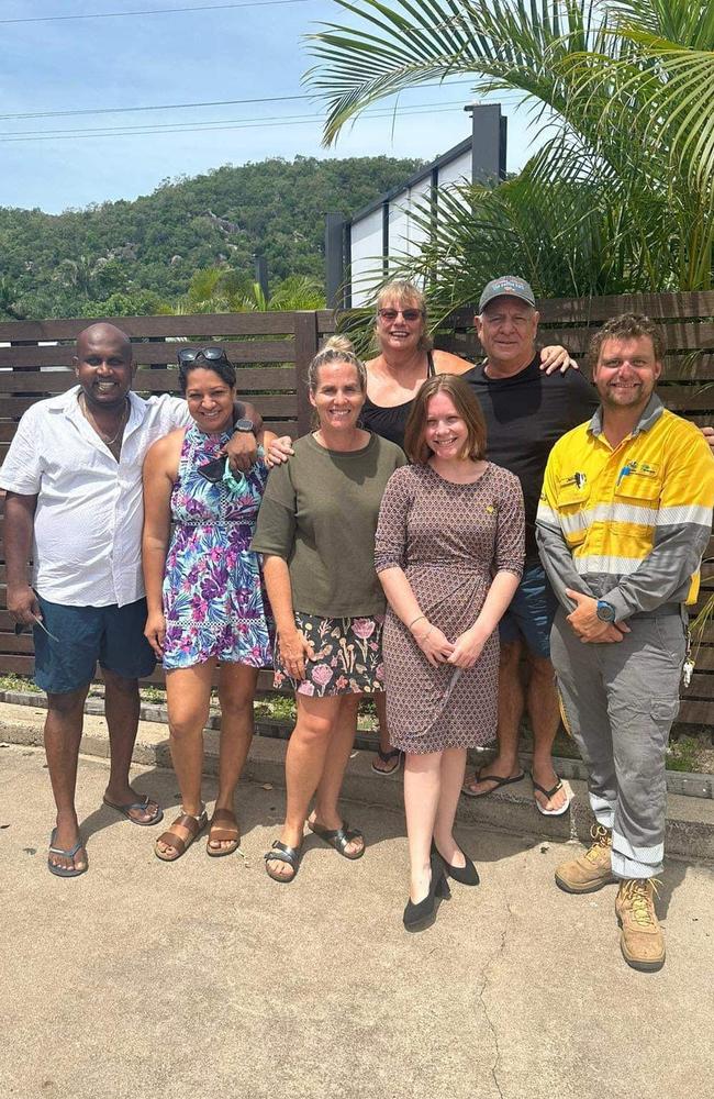 Nethruu and Humali Kulatunga, Mat and Racheal Simpson, Kaye and Warren Thompson, Savannah Mortimer and Jarrad Jeffery cooked for days in the dark to feed Ergon energy crews on Magnetic Island after the cyclone.