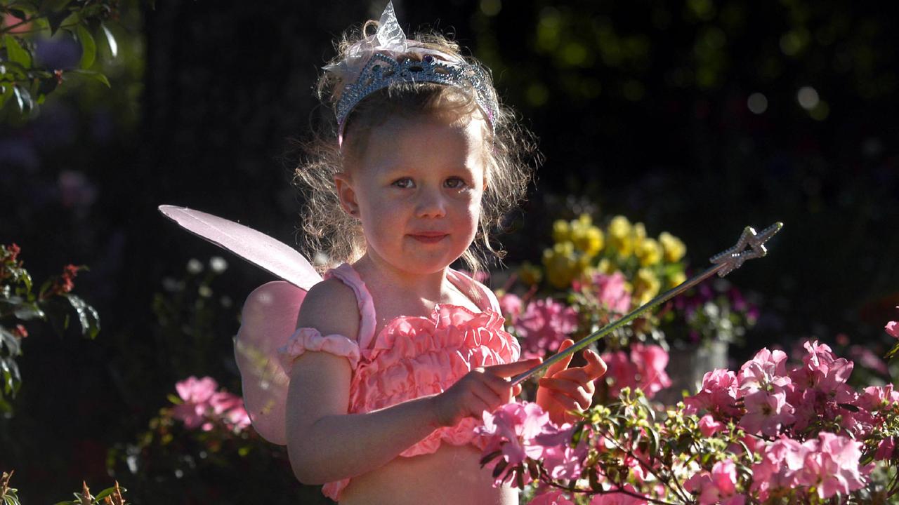 Hodgsonvale's Little Fairy Holly Lowe, 3yrs, visiting the 2005 Champion Garden of Arch and Julie Roggerveen in Toowoomba. The Carnival of Flowers due to get underway and the flowers are in bloom throughout the City. Picture: David Martinelli.