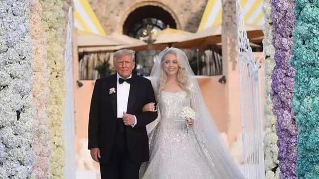 Tiffany wore a voluminous wedding dress designed by Elie Saab, a Lebanon-based fashion designer, to pay tribute to her new husband’s heritage.