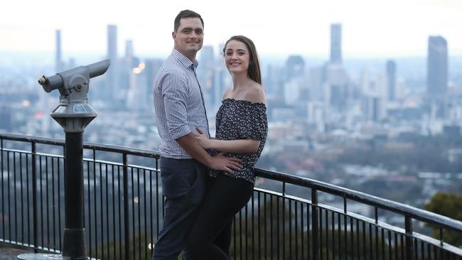 8/10/18 : South African migrants Charnelle and Herman Cronje, enjoying life in Brisbane now for 3 years, here at the look out on Mount Coot-tha, Brisbane. Lyndon Mechielsen/The Australian