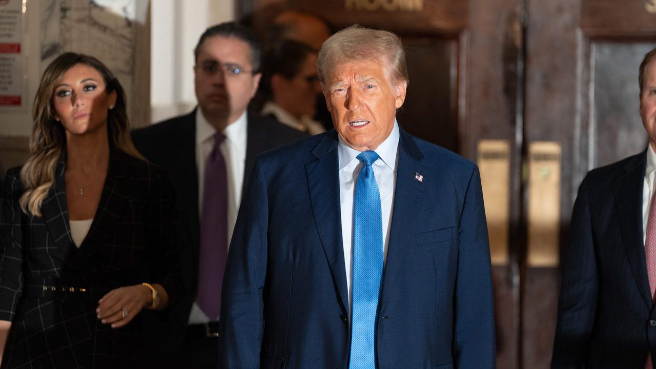 Former US President Donald Trump makes a statement as he arrives to testify during his trial in New York State Supreme Court on November 06, 2023 in New York City. Picture: AFP.