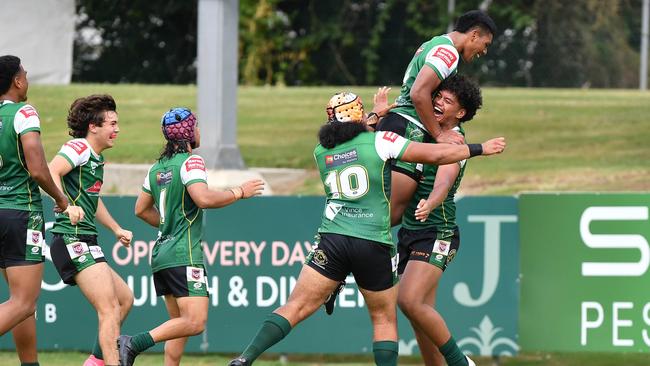 RUGBY LEAGUE: Meninga Cup between Ipswich Jets and Clydesdales. Jets, Larry Siala after scoring a try. Picture: Patrick Woods.