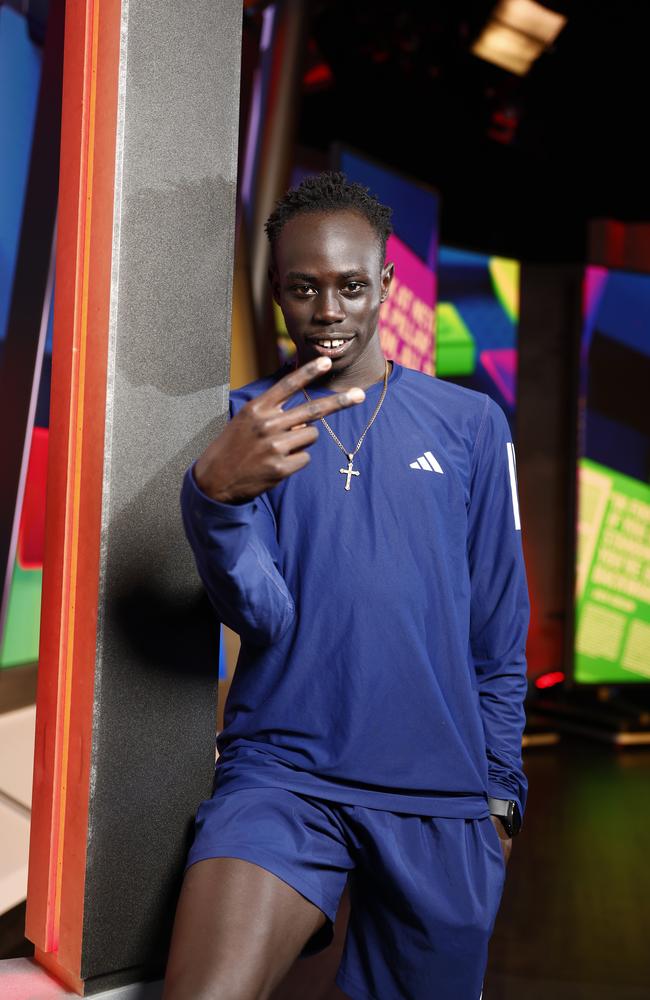 Sprinter Gout Gout at Fox Sports in Artarmon before appearing on The Back Page tonight. Picture: Jonathan Ng