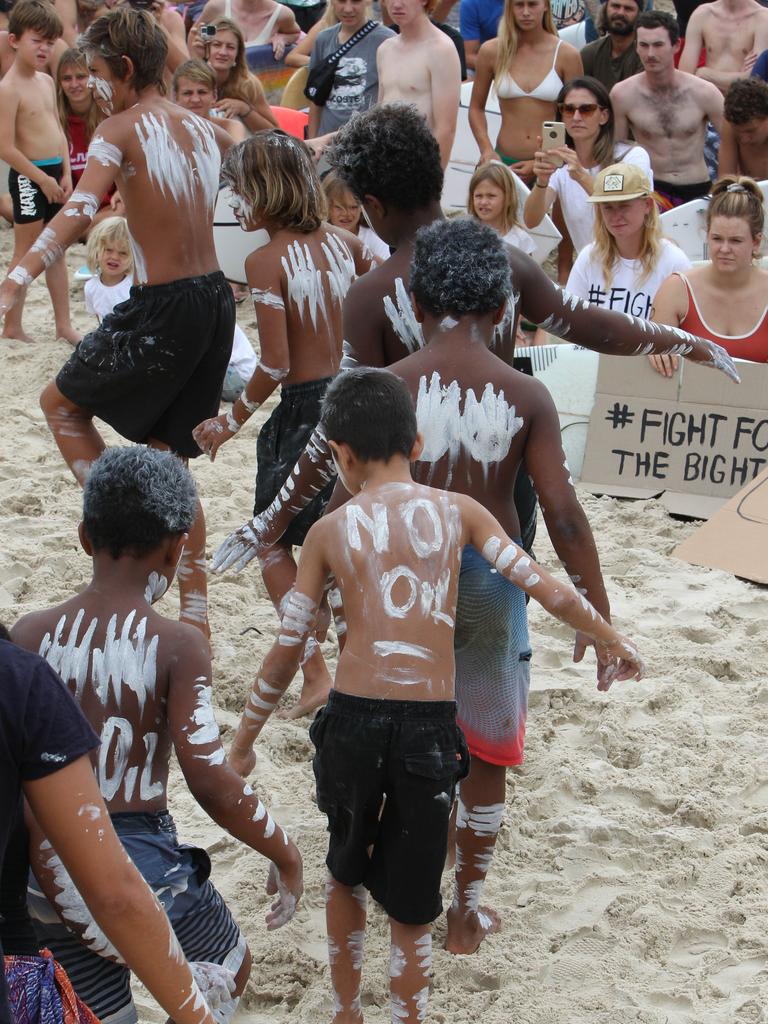 Protest at Burleigh against an oil company drilling in the Great Australian Bight. Pic Mike Batterham.