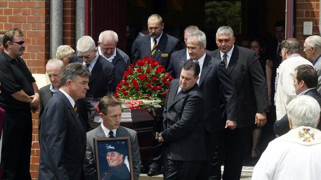 Mourners at the funeral for Kinniburgh. Picture: Peter Ward