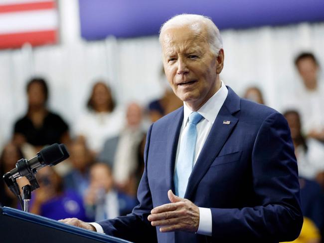 Joe Biden heaped praise on Kamala Harris at the rally saying “She can make one hell of a president”. Picture: Getty Images via AFP