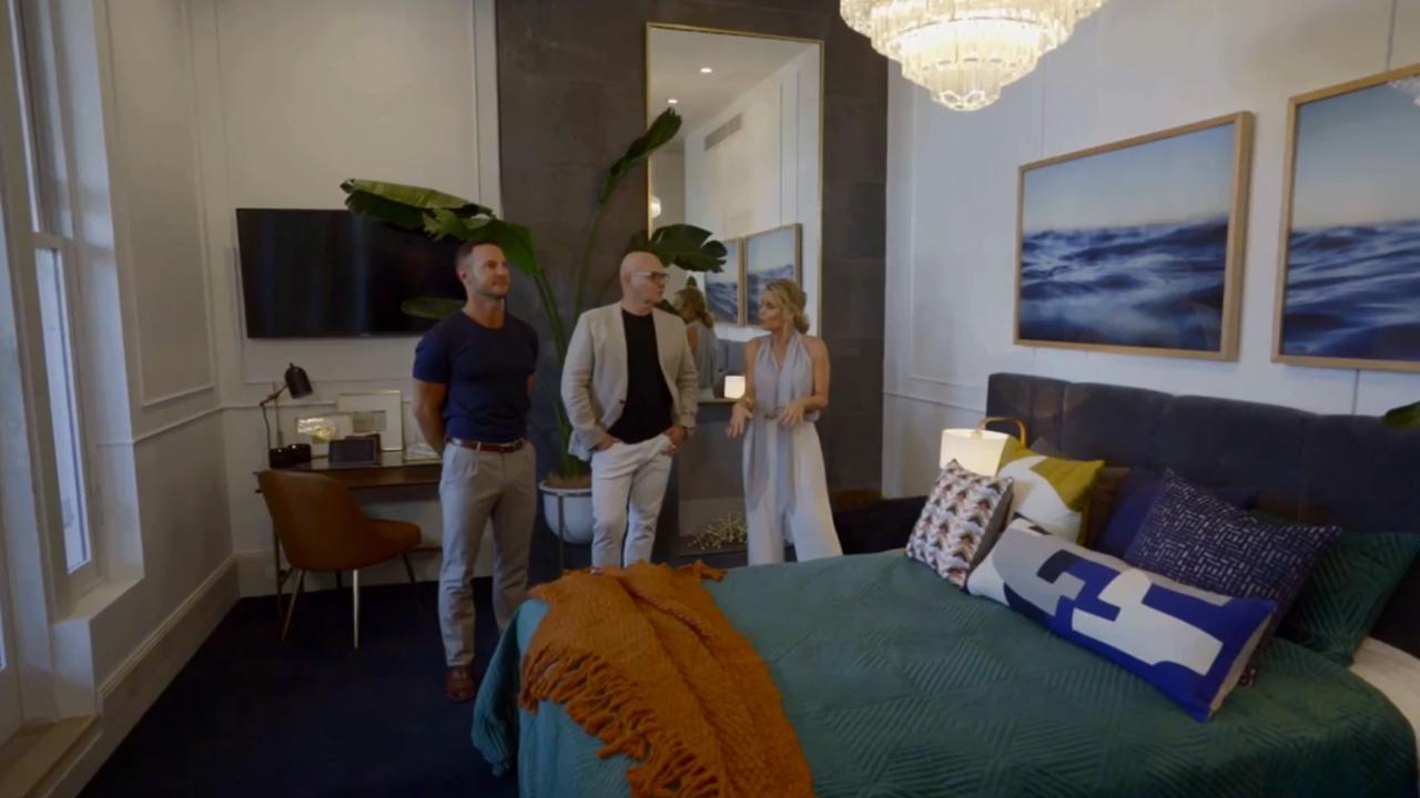 The Block judges loved Mitch and Mark’s bold-coloured guest bedroom. Picture: The Block