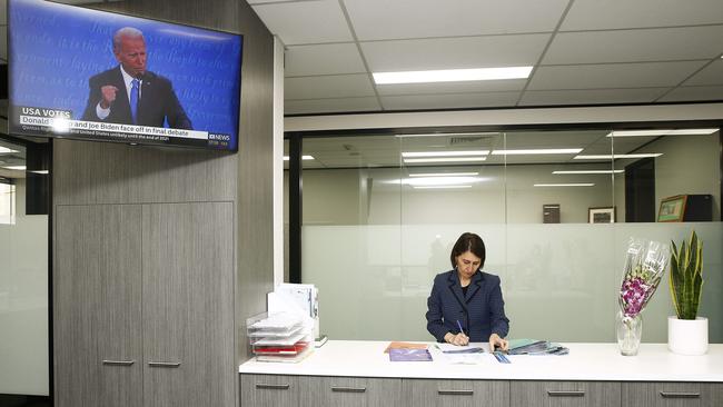 Premier Gladys Berejiklian at work in her Northbridge Electoral office. Picture: John Appleyard