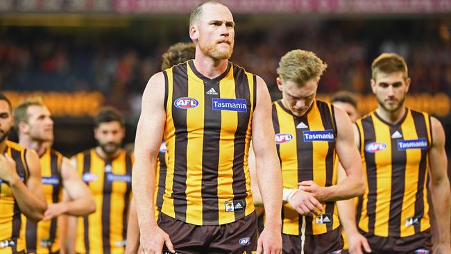 Jarryd Roughead leads the Hawks off the ground. Picture: Getty Images