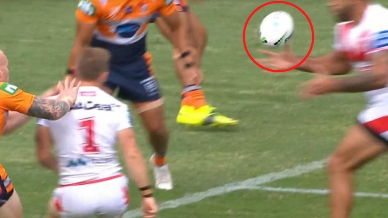 The Dragons missed out on a try by the skin of Josh Kerr's thumb.