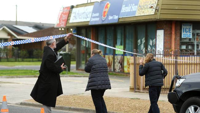 Police on scene at Corangamite Drive, Corio. Picture: Alison Wynd