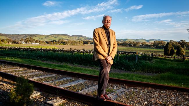 OFF TRACK. Chateau Tanunda owner John Geber on the railway tracks beside the winery. Picture Matt Turner.