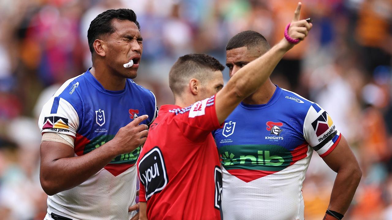 Jacob Saifiti sent off for a high tackle. Picture: Getty