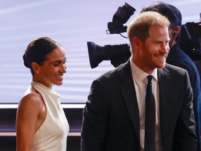 HOLLYWOOD, CALIFORNIA - JULY 11: (L-R) Meghan, Duchess of Sussex and Prince Harry, Duke of Sussex are seen during the 2024 ESPY Awards at Dolby Theatre on July 11, 2024 in Hollywood, California.  (Photo by Frazer Harrison/Getty Images)