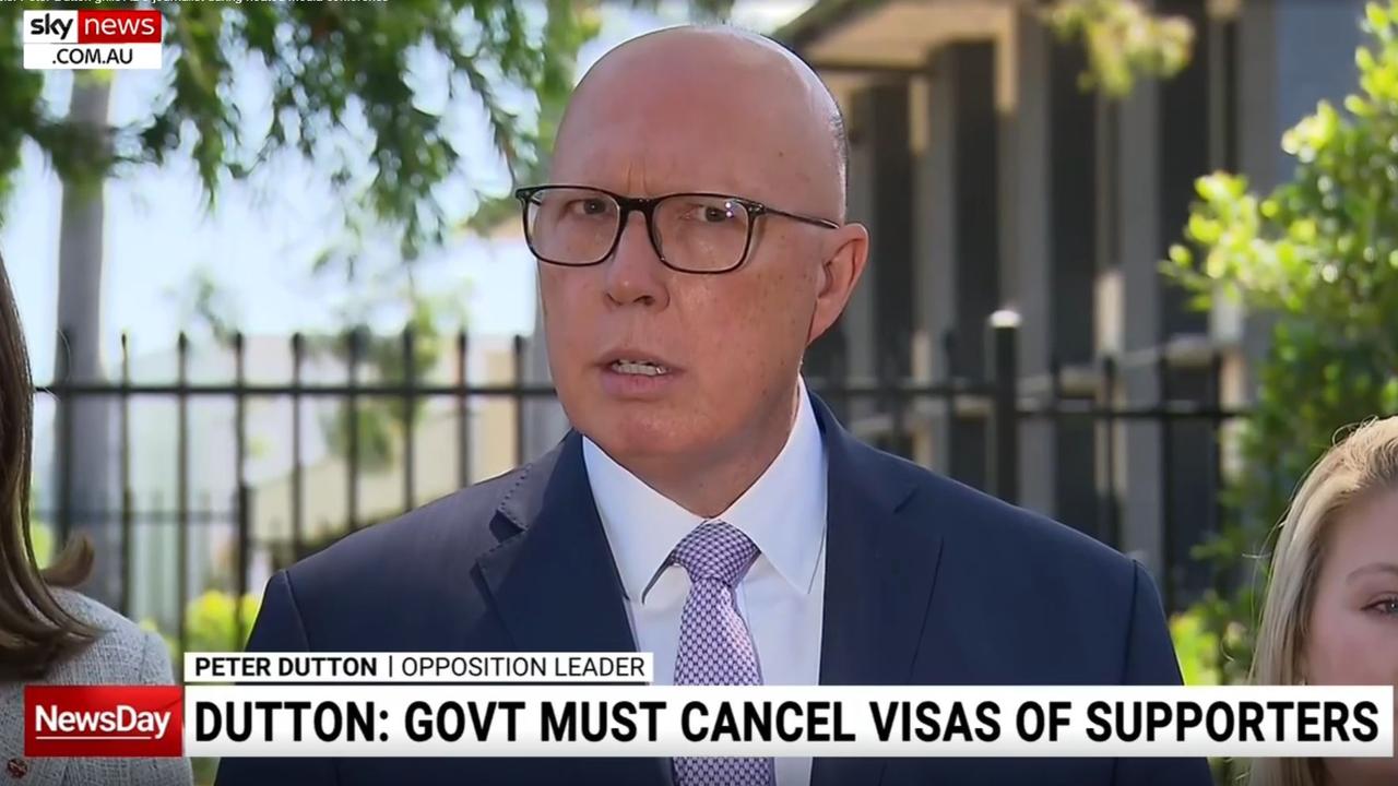 Peter Dutton says the ABC is in “greater trouble” than he thought after a reporter asked him about Australia’s listing of Hezbollah a terrorist organisation. Picture: Sky News Australia.