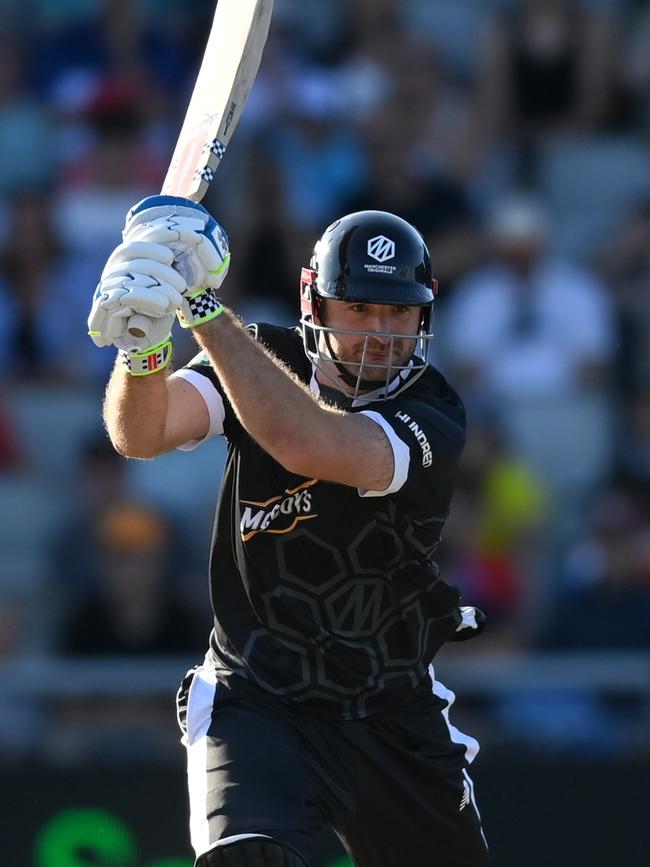 Walter drives to the fence during The Hundred. Picture: Gareth Copley/Getty Images