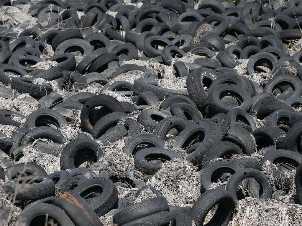 Tyres once used at the crayfish farm.