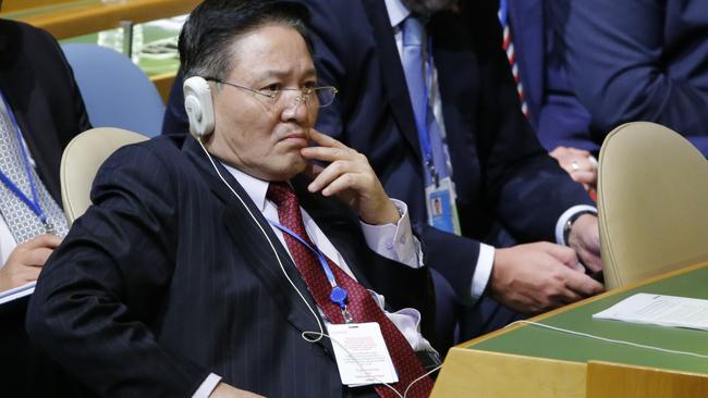 North Korea’s Ambassador to the UN, Ja Song-nam, attends the 72nd United Nations General Assembly in New York. Picture: Eduardo Munoz/AFP