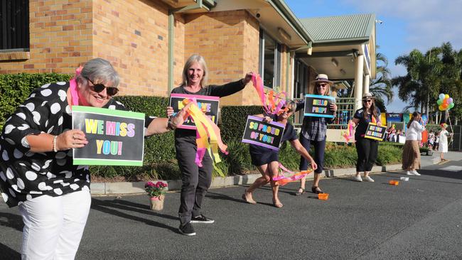 Mrs Sue Ogilvie and fellow Emmanuel College teachers. Picture: Glenn Hampson.