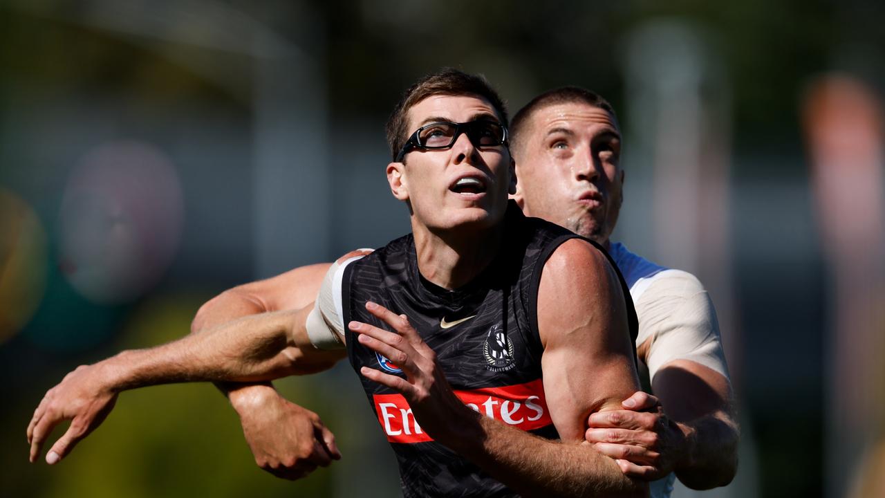 Cox at training for the Pies. Photo by Dylan Burns/AFL Photos via Getty Images