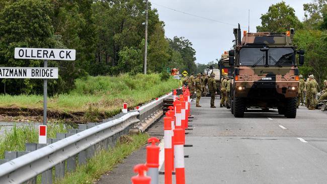 Ollera Creek where the Australian Defence Force is delivering a temporary bridge structure to support rescue efforts. Picture: Evan Morgan