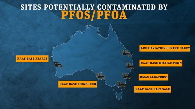 Sites around Australia potentially contaminated by PFOS and PFOA.