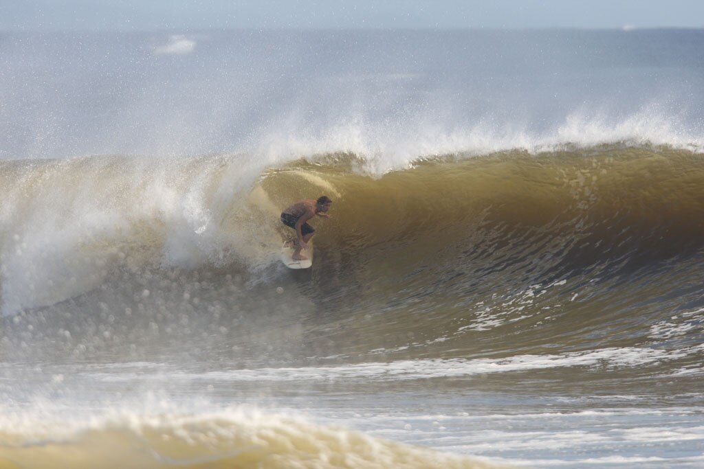 The moves were bigger and the tubes getting longer as the swell from an ex-cyclone sends massive waves onto the Sunshine Coast point breaks. Picture: Nicholas Falconer