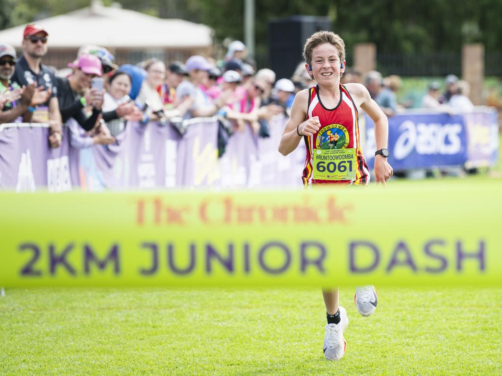 Judah Magarey wins the 2km race of the Toowoomba Marathon event, Sunday, May 5, 2024. Picture: Kevin Farmer