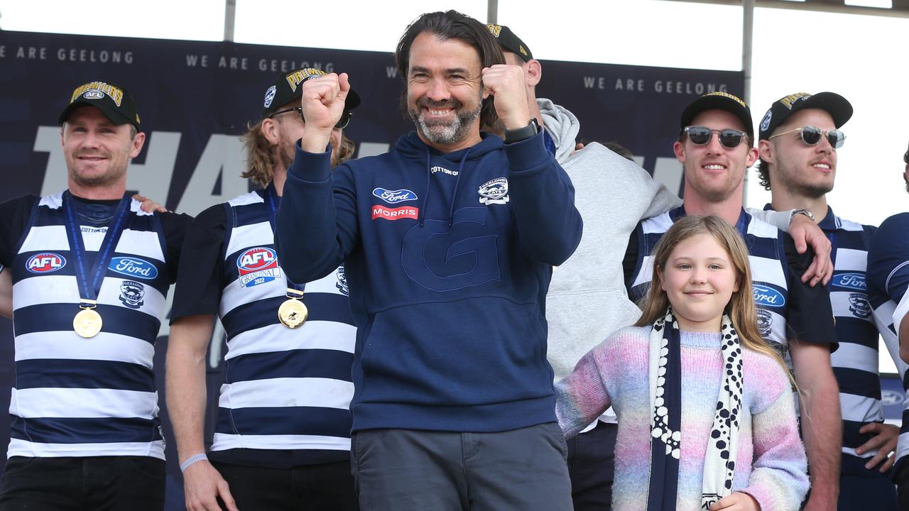 Cats post-GF family day at St Mary's Oval, Kardinia Park. Coach Chris Scott. Picture: Mike Dugdale