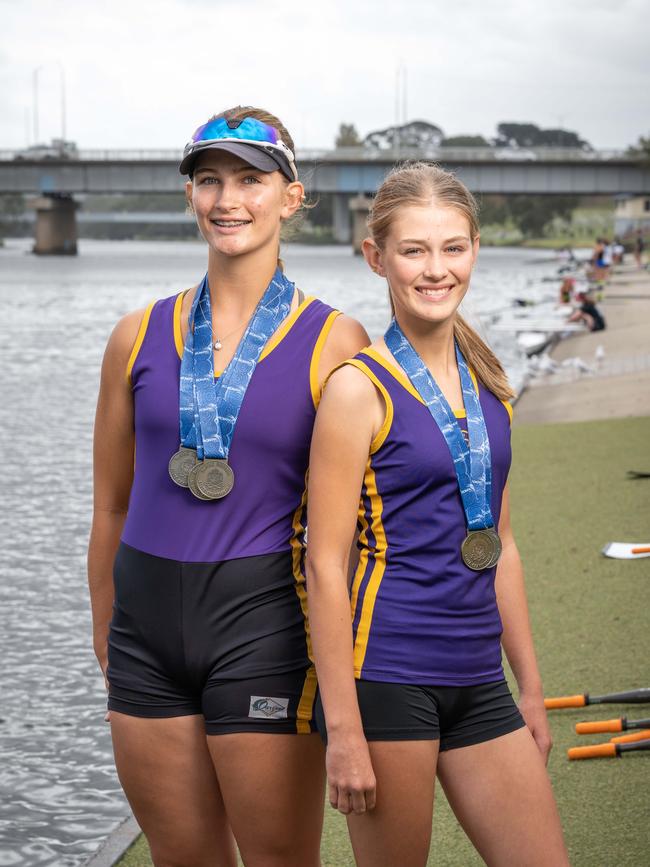 Sisters Rio and Eden Smith both claimed gold medals at the 2025 Rowing Victoria State Championships. Picture: Brad Fleet