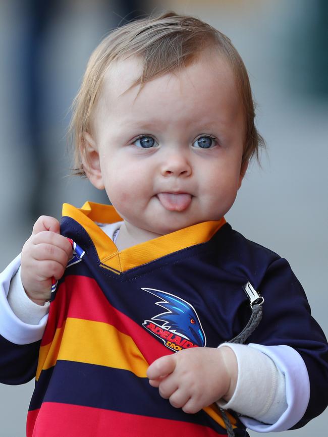 Gray Radcliffe waits for the Crows to arrive at Adelaide Oval on Sunday. Picture: Tait Schmaal